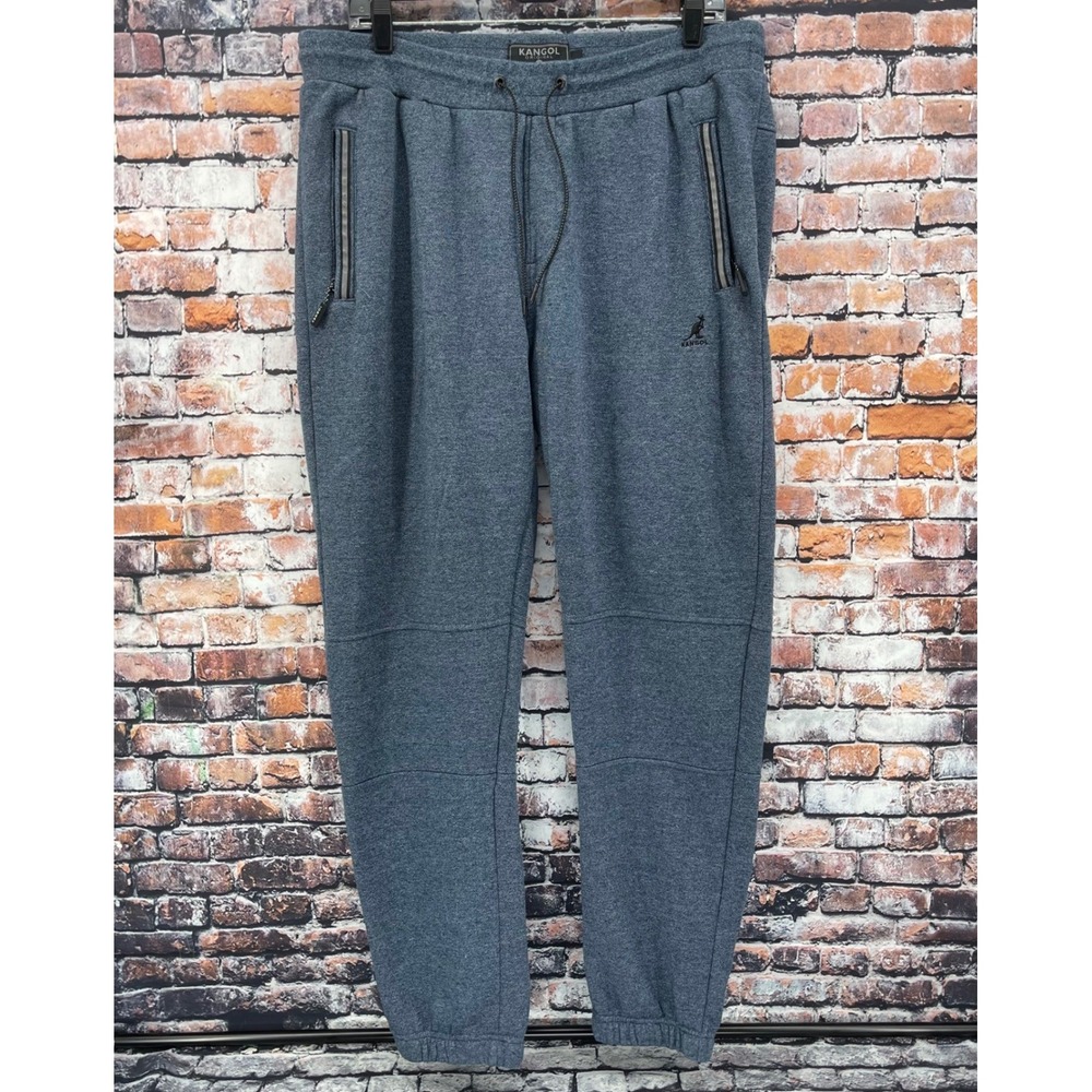 Kangol Original Mens XL Blue Heathered Fleece Jogger Sweatpants Zipper Pockets